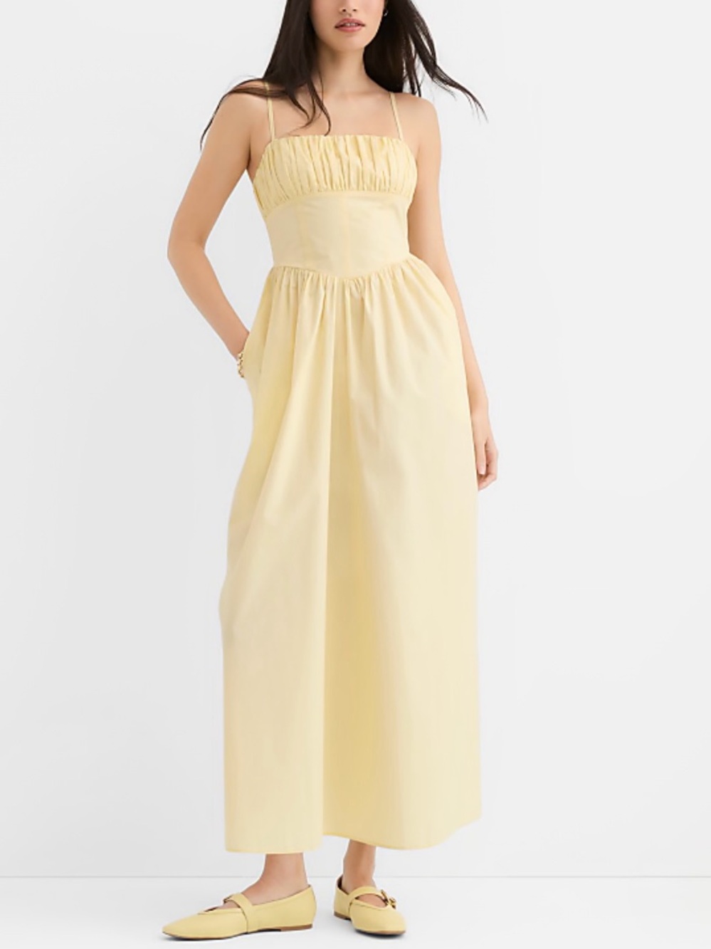 LOFT Petite Poplin Bustier Midi Pocket Dress Lemon Brulee NWT